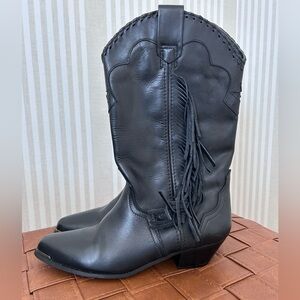 Vintage ACME Black Western Leather Fringe Cowboy Boots Women’s Size 7 Steel Tip